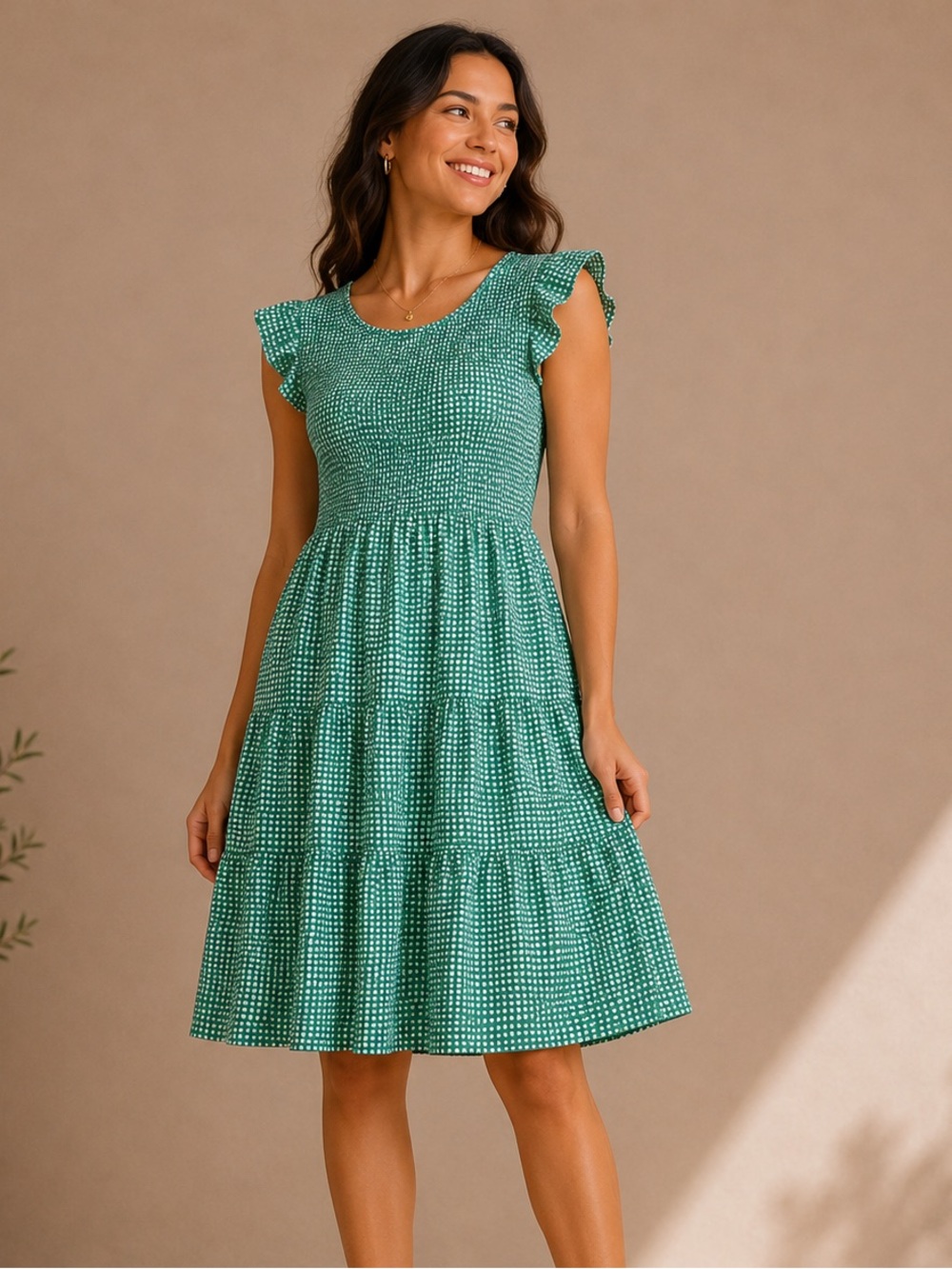 Solution Green Polka Dot Tiered Midi Dress Cottagecore Size S